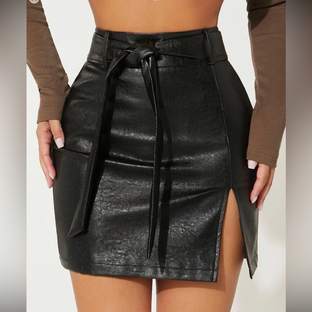 Faux Leather Skirt with Slit